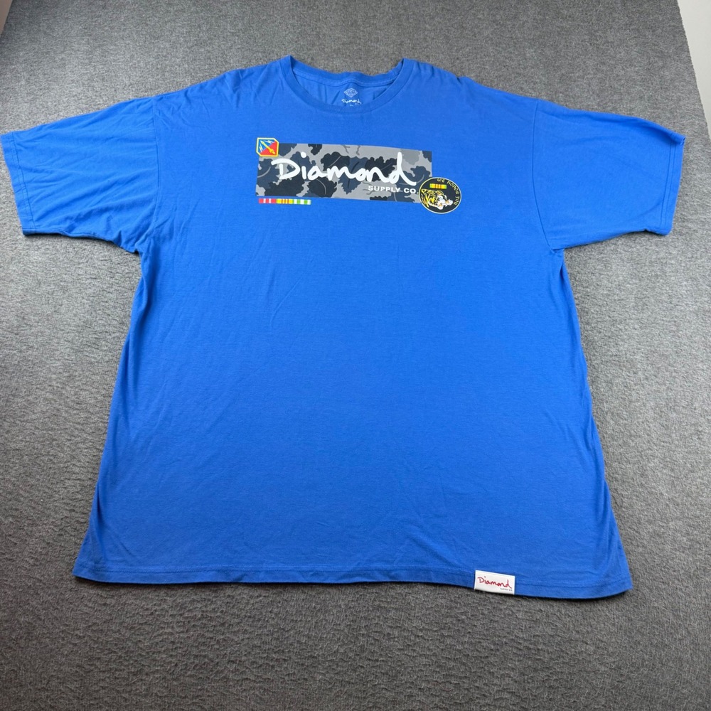 Diamond Supply Co T-Shirt Men's 2XL Blue Camo Military Graphic Streetwear
